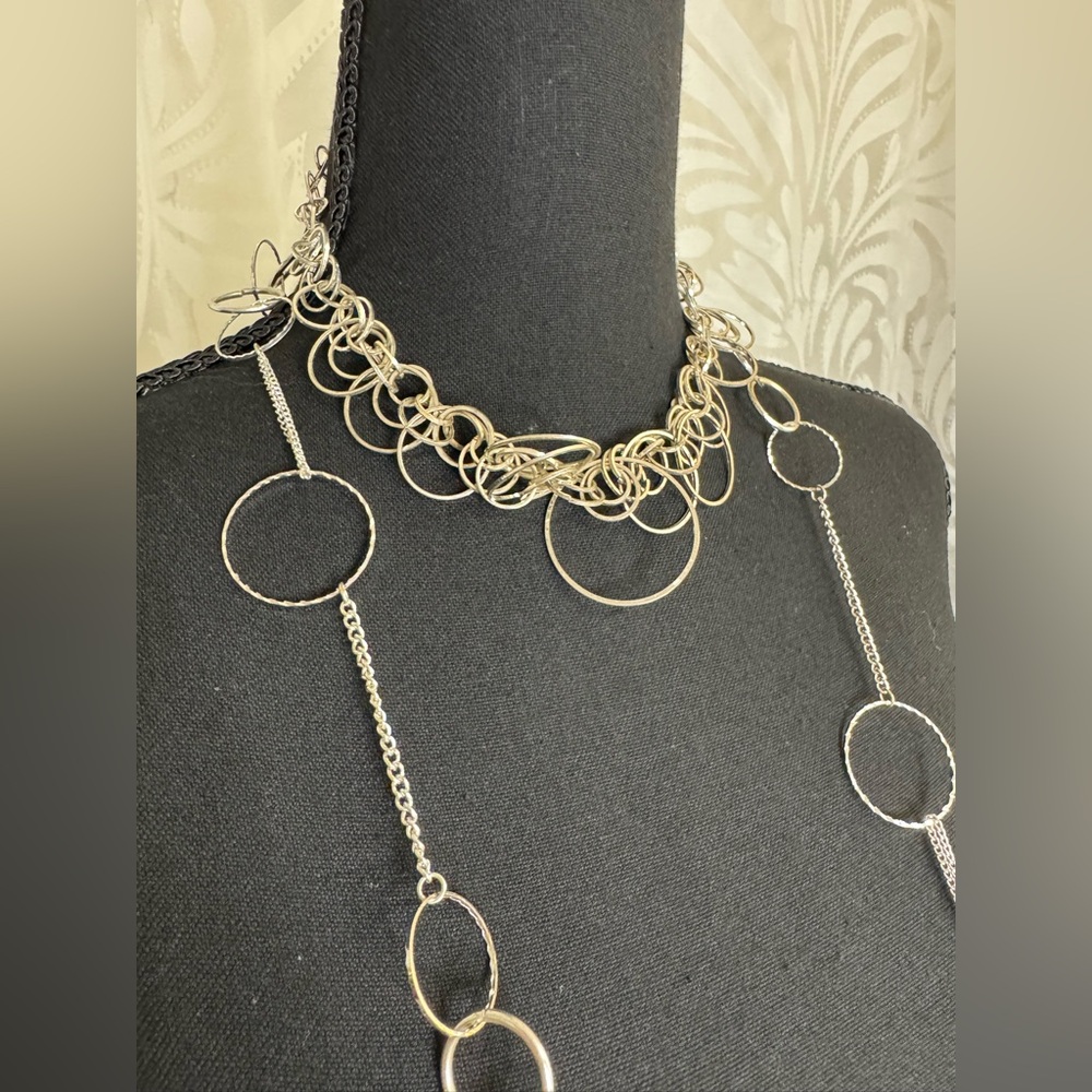 Vintage Alfani Silver Ring Chain Necklace with Added Free Necklace
